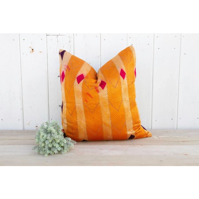 Orange Orange Tango Silk Phulkari Pillow For Sale - Image 8 of 9
