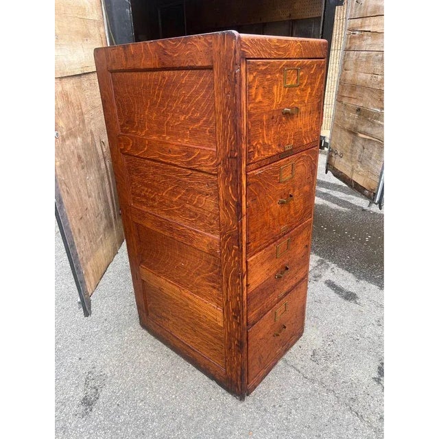 Antique Oak Four Drawers File Cabinet. Early 20th Century For Sale - Image 10 of 12