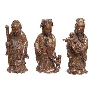 Chinese Fine Bronze Metal SanXing ( 3 Deities ) Fu Lu Shou Statue Set For Sale