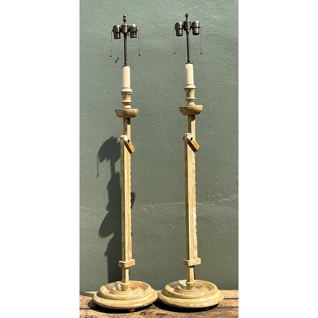 Vintage Patinated Extendable Floor Lamps - A Pair For Sale In West Palm - Image 6 of 12
