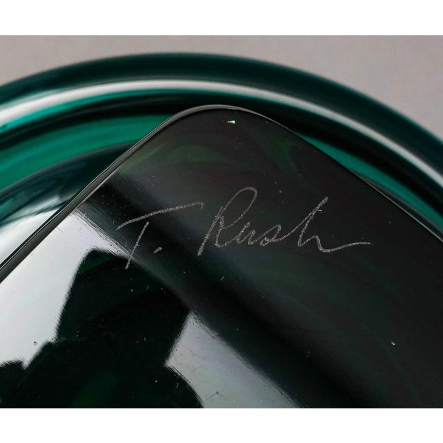 Green Vintage Tommie Rush Signed Green Heavy Art Glass Bowl Sculpture For Sale - Image 8 of 8