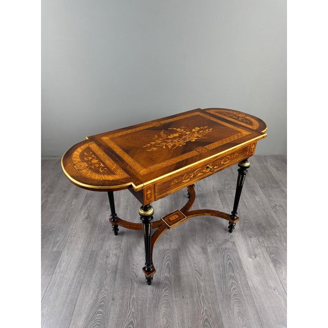 19th Century Napoleon III Marquetry Writing Table For Sale - Image 4 of 13
