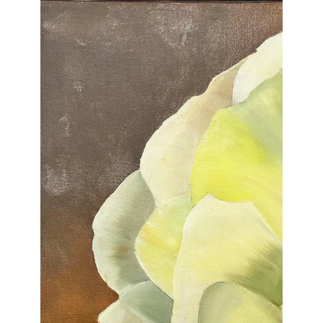 Paint Modern Floral Still Life With White Bloom Oil on Canvas Signed by Artist 1990's For Sale - Image 7 of 13