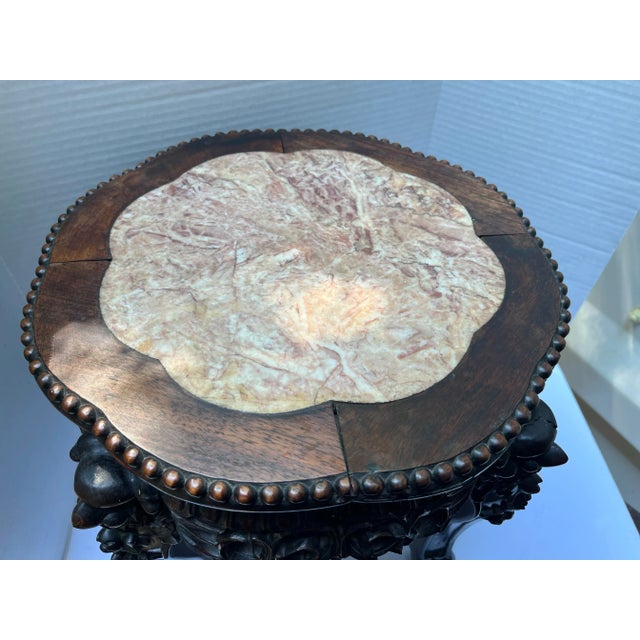 Antique Chinese Carved Wood and Marble Stand For Sale - Image 6 of 10