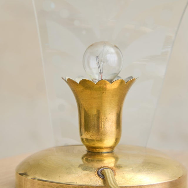 Metal 1950s Petite Italian Brass + Murano Glass Table Lamp - 2 Available For Sale - Image 7 of 13