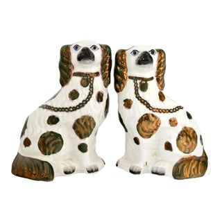 Antique Staffordshire Blue Eyed Copper Lustre Dogs For Sale