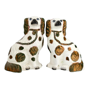 Antique Staffordshire Blue Eyed Copper Lustre Dogs