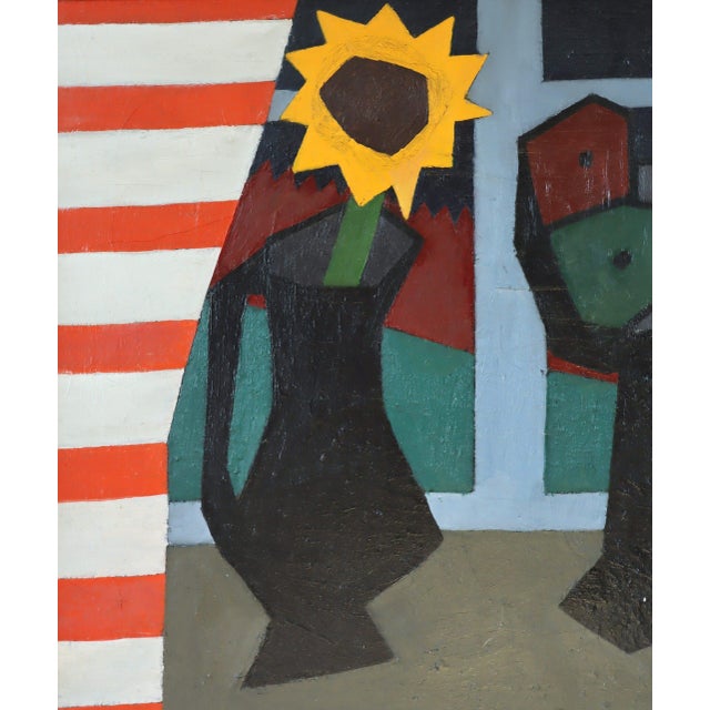 Mid-Century Modern 'The Striped Room' Vintage Still Life Oil Painting by Swedish Artist Bengt Orup (1916–1996), Framed For Sale - Image 9 of 13