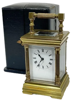 Miniature French Brass Carriage Clock with Case, 1890s