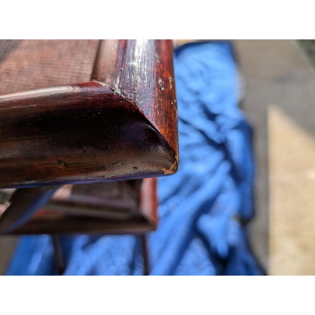Vintage Butler Tray Serving Table Featuring a Dark Stained Finish and Distinctive Woven Rattan Panels. For Sale - Image 10 of 14