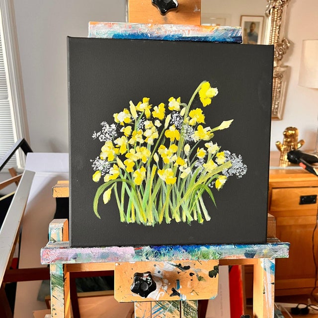 2020s Grandads Daffodils English Traditional Acrylic on Canvas Painting by Shabs Beigh For Sale - Image 5 of 6