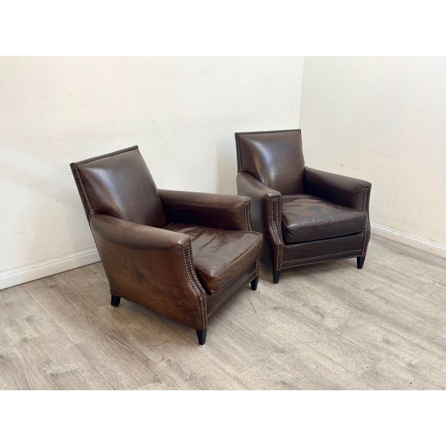 Contemporary Pair of Restoration Hardware Leather Chairs For Sale - Image 3 of 10