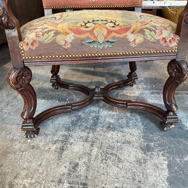 Antique Walnut Armchairs Upholstered with Aubusson, France, 1700, Set of 2 For Sale - Image 3 of 18
