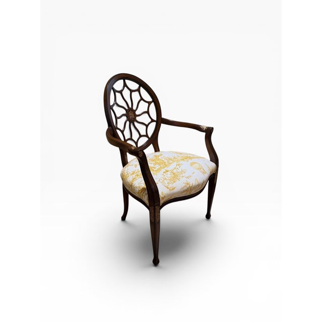 Hepplewhite 1990s Hepplewhite Style Spider Back Armchair With “Balloon De Neumours” Upholstery For Sale - Image 3 of 14