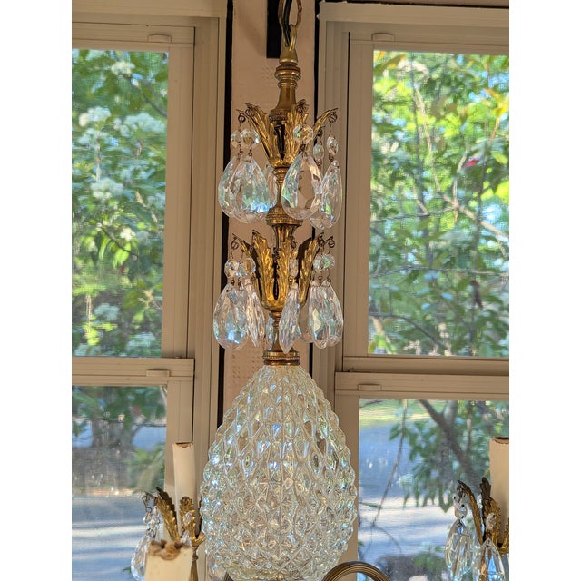 Mid 20th Century Vintage Hollywood Regency Crystal Chandelier Five Light Pineapple For Sale - Image 5 of 14