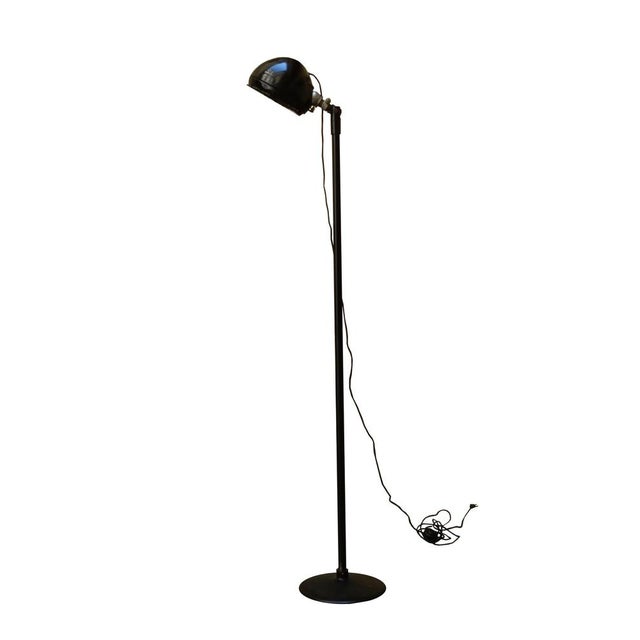 Industrial-style floor lamp made entirely of black-stained metal and 1980s grilled parabola lampshade. European Plug (up...