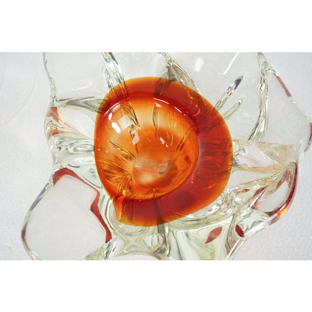 Handmade Clear & Orange Glass Ashtray For Sale - Image 10 of 11