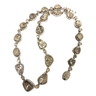 Late 20th Century Bochic "Orient" Vintage Natural Rose Cut Diamond Necklace Set in 18K Gold Over Silver For Sale