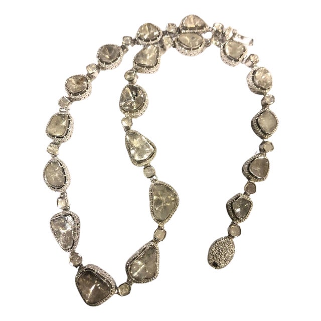 Late 20th Century Bochic "Orient" Vintage Natural Rose Cut Diamond Necklace Set in 18K Gold Over Silver For Sale