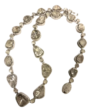 Late 20th Century Bochic "Orient" Vintage Natural Rose Cut Diamond Necklace Set in 18K Gold Over Silver