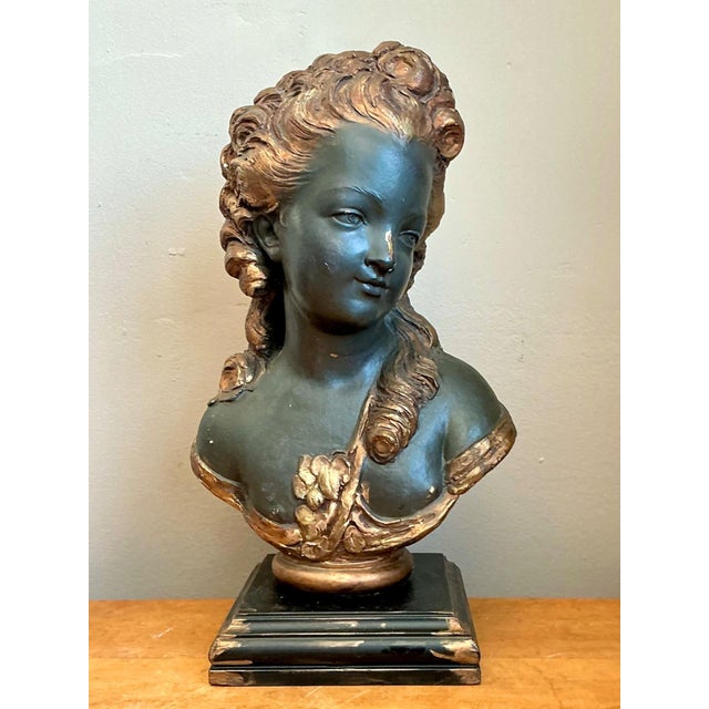 Vintage Gilt Tipped Carved Wood Female Bust For Sale - Image 17 of 18