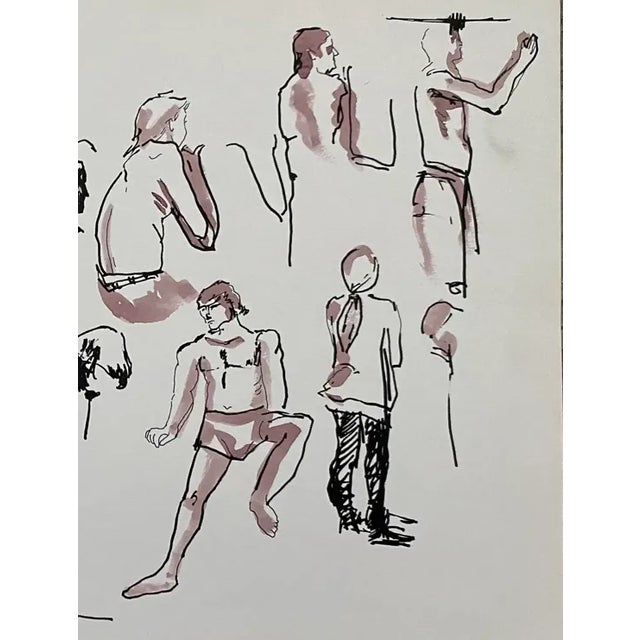 Watercolor painting of men and women from the estate of Florida artist Dr. Ronald Frank Yrabedra (1944-2022). Yrabedra...