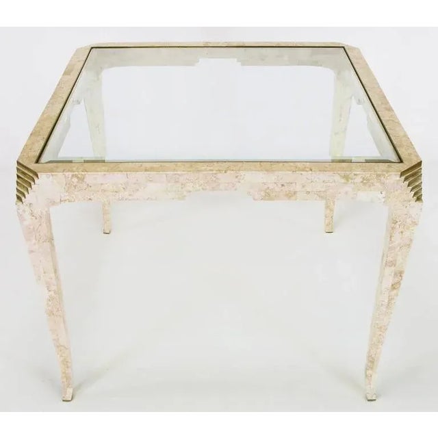 Art Deco Casa Bique Tessellated Coral and Brass Game Table For Sale - Image 3 of 9