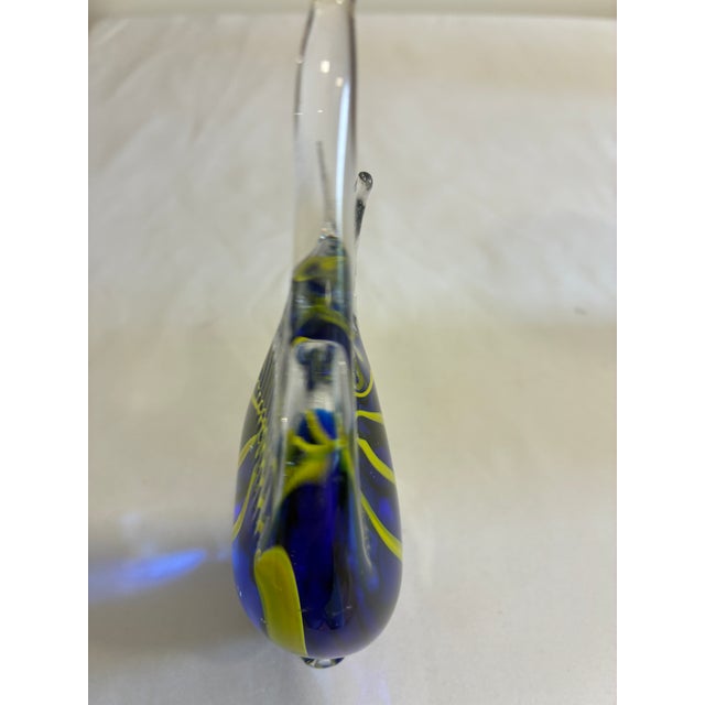 Blue Vintage Blown Art Glass Fish Sculpture – Blue & Yellow Striped For Sale - Image 8 of 11
