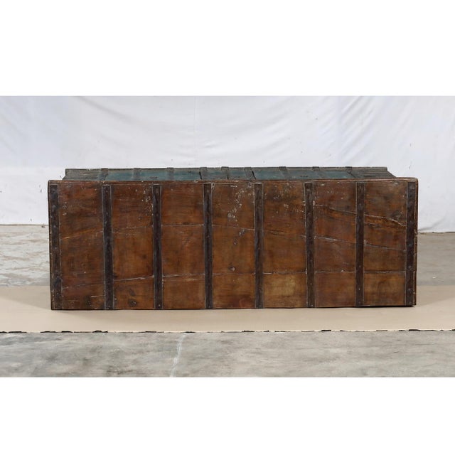 1900 - 1909 Antique Indian Painted Teakwood Pitara Chest Console For Sale - Image 5 of 8