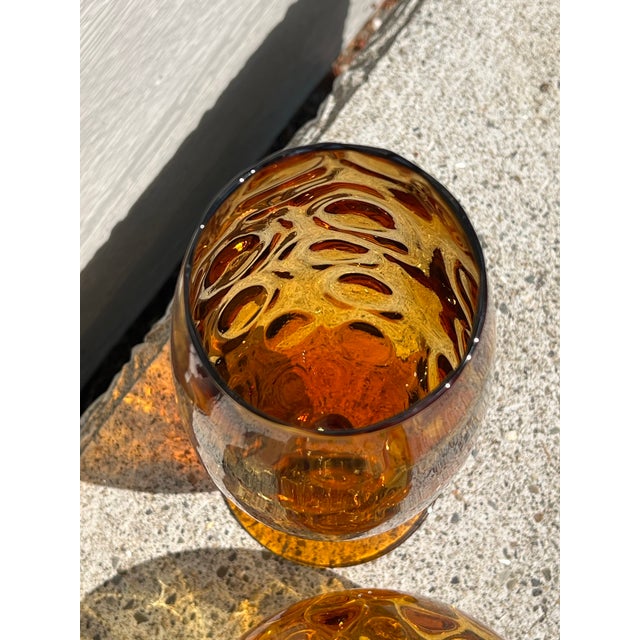 Vintage Italian Amber Empoli Optic Glass Vases - Set of 2 For Sale In Seattle - Image 6 of 10