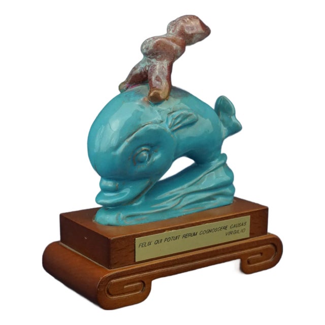 20th Century Futurist Ceramic Sculpture of Cherub on Dolphin by Riccardo Gatti, Italy For Sale