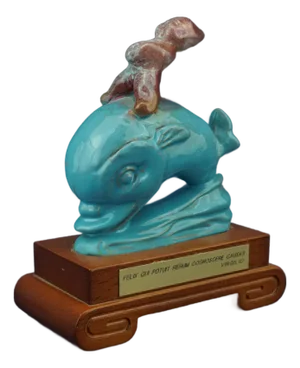 20th Century Futurist Ceramic Sculpture of Cherub on Dolphin by Riccardo Gatti, Italy