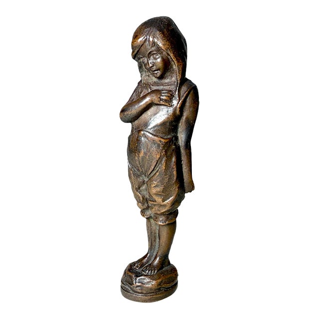 Antique 19th Century Figural Bronze Little Girl Child Wax Seal Statue Figure For Sale
