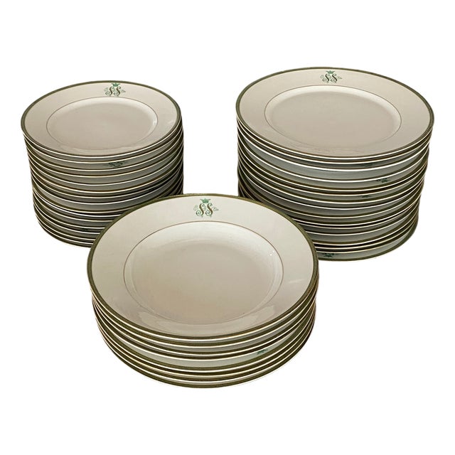 SS Monogramed Set of Plates with Gold Trim by Bareuther Bavaria, 1930s, Set of 40 For Sale