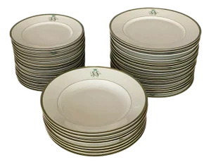 SS Monogramed Set of Plates with Gold Trim by Bareuther Bavaria, 1930s, Set of 40