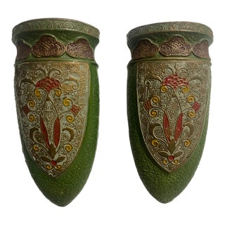 Art Deco Japanese Floral Wall Pocket Pair For Sale