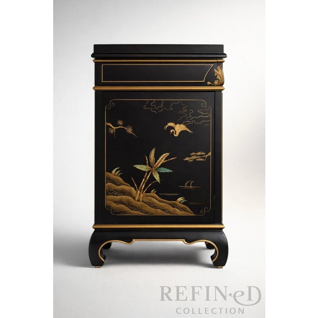 1984 Karges Furniture Hand-Painted Chinoiserie Lacquer Credenza With Asian Chow Legs For Sale - Image 9 of 18