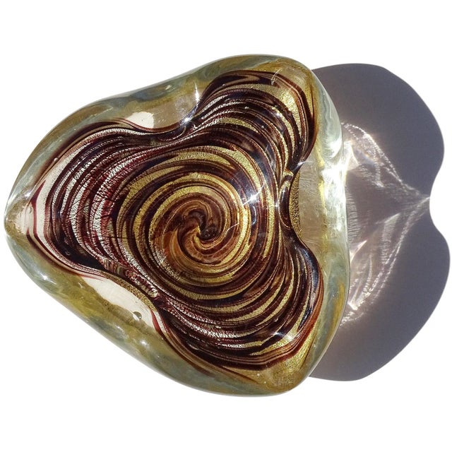 Beautiful vintage Murano hand blown purple swirling pattern and gold flecks Italian art glass triangle shaped ashtray /...
