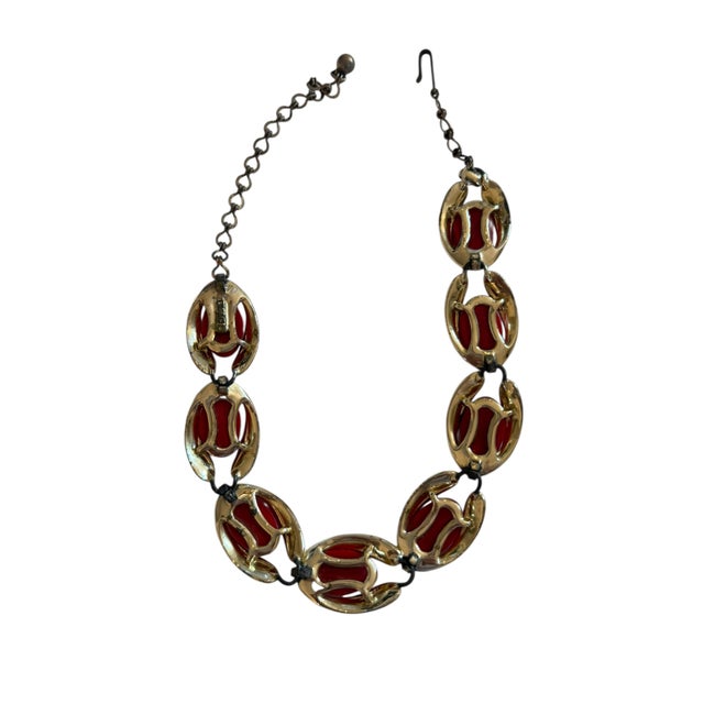 Mid-Century Modern 1960s Mid-Century Stamped Charel Red and Gold Chocker Necklace For Sale - Image 3 of 3