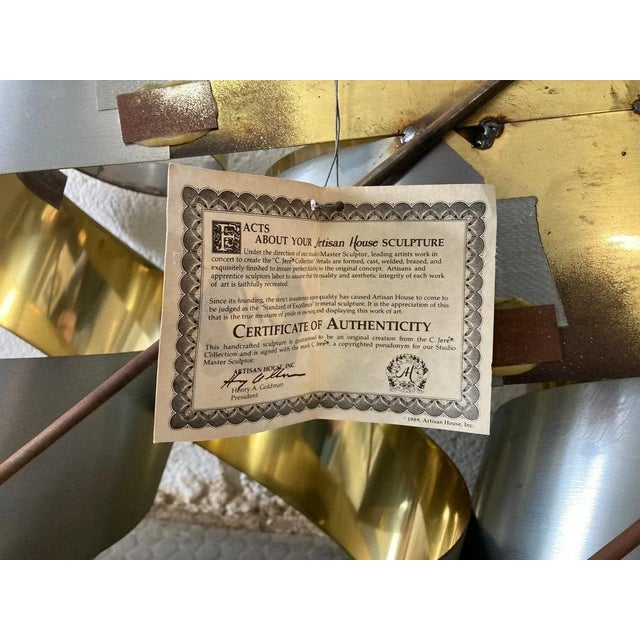 Curtis Jere Postmodern Metal Wall Sculpture | Vintage Brass & Steel Wave Wall Art | Modern Sculptural Decor For Sale - Image 9 of 10