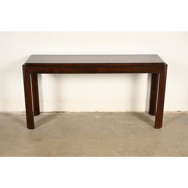 Chinoiserie Maitland Smith Regency Leather Wrapped Console Table For Sale - Image 3 of 11