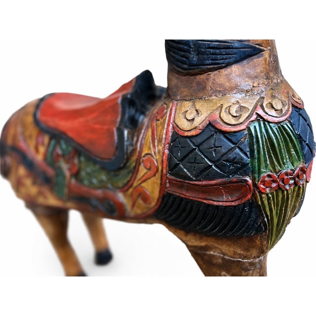 Brown Vintage Southeast Asian Hand-Carved Painted Wood Rocking Horse Sculpture For Sale - Image 8 of 9