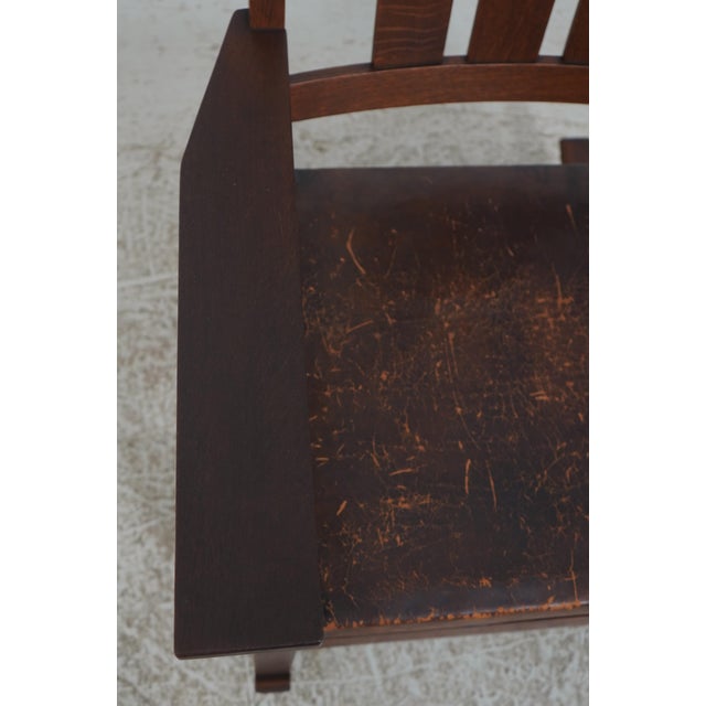 Stickley Antique Mission Style Oak Leather Seat Rocking Chair For Sale In Philadelphia - Image 6 of 18