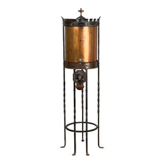 Antique Copper and Wrought Iron Holy Water Dispenser, Circa 1900 For Sale