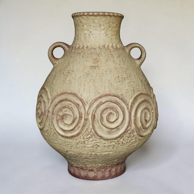 Postmodern 1970s West German Ceramic Amphora Vase, Attributed to Scheurich, Spiral Relief For Sale - Image 3 of 5
