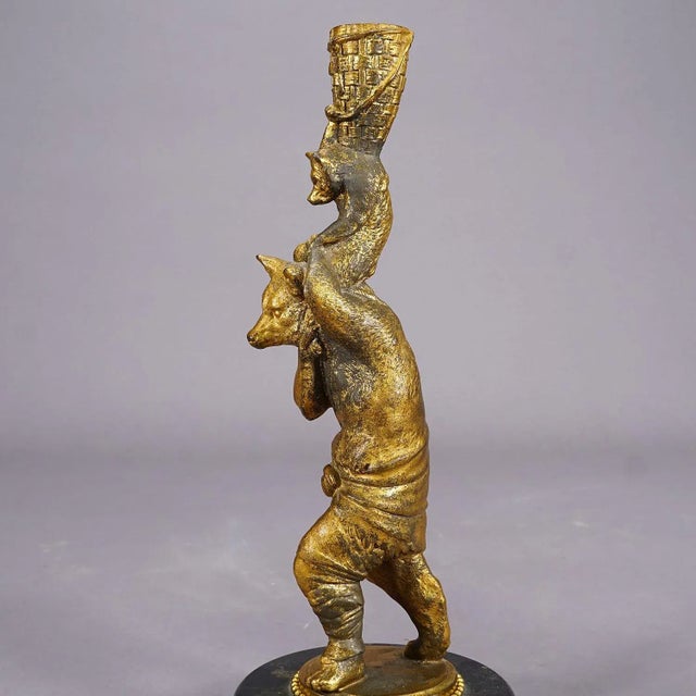 Bronze A Pair Victorian Casted and Gilded Iron Candle Stick With Bears For Sale - Image 8 of 12