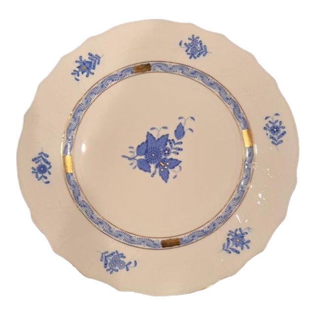 1930s Herend Chinese Bouquet Blue Dinner Plate For Sale