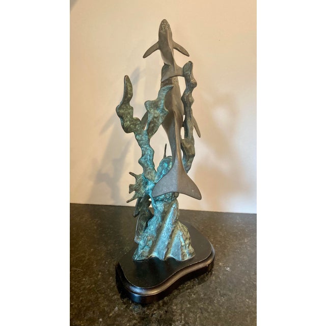 This item is a vintage solid brass Humpback Whale & Calf nautical sculpture manufactured by San Pacific International (SPI...