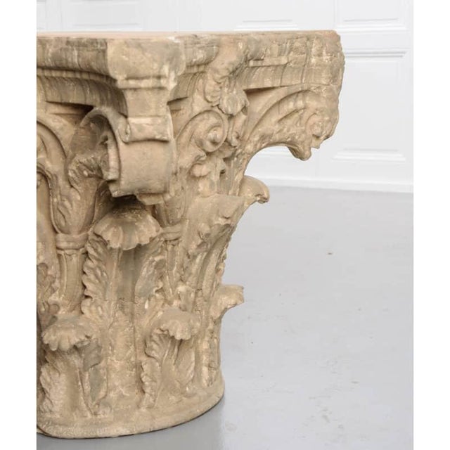 Beige French Antique Corinthian Column Table Base For Sale - Image 8 of 9