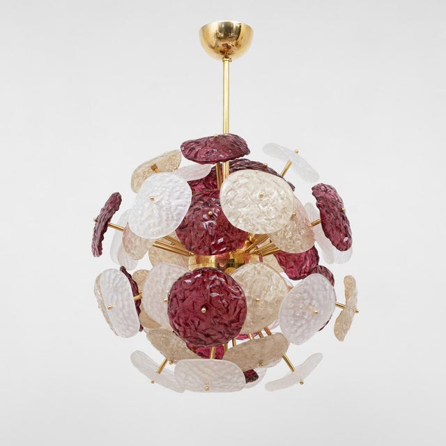 Sputnik Murano Glass Chandelier in Cherry Red, White and Champagne with Brass Structure, 2000 For Sale - Image 12 of 12
